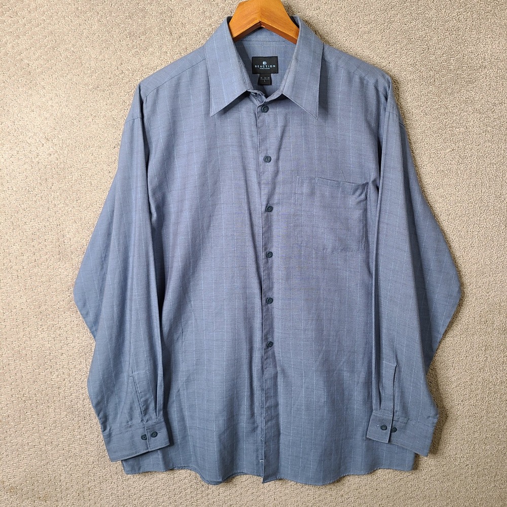 Reaction Kenneth Cole Shirt Mens L Blue Grid Button Down Long Sleeve Casual